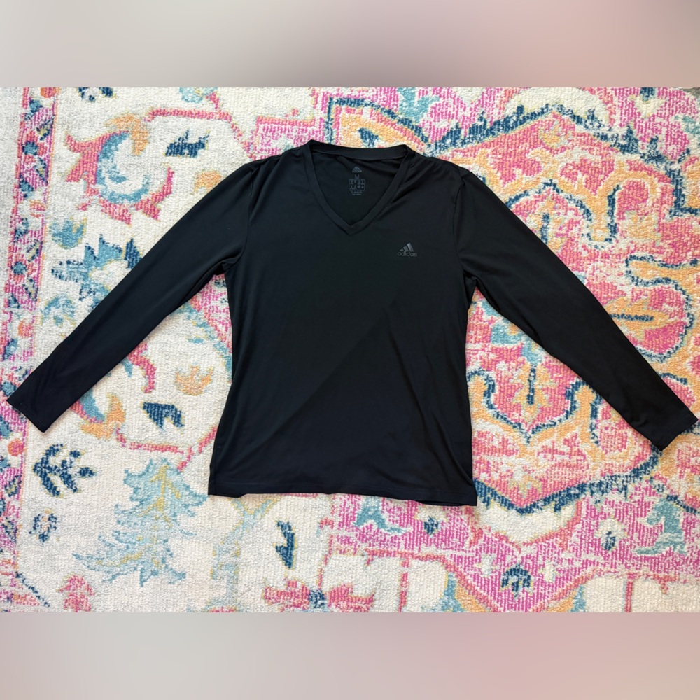 Adidas Climalite Black V Neck Long Sleeve Tee Shirt Medium